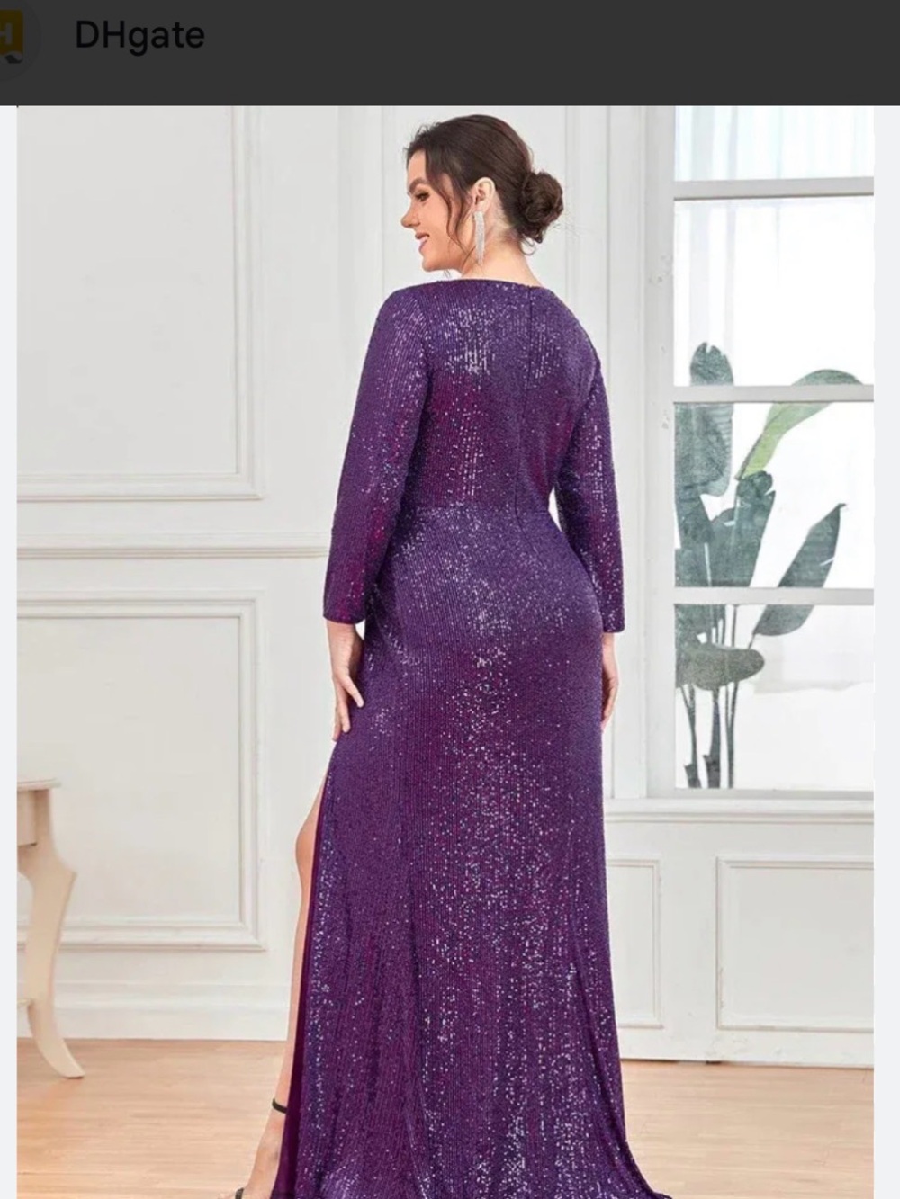 Ever Pretty Purple Sequin Long Sleeve Prom Dress